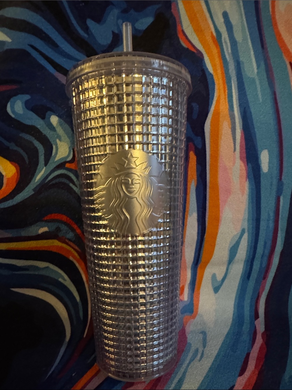 Starbucks Silver Studded Metallic Tumbler with Clear Straw